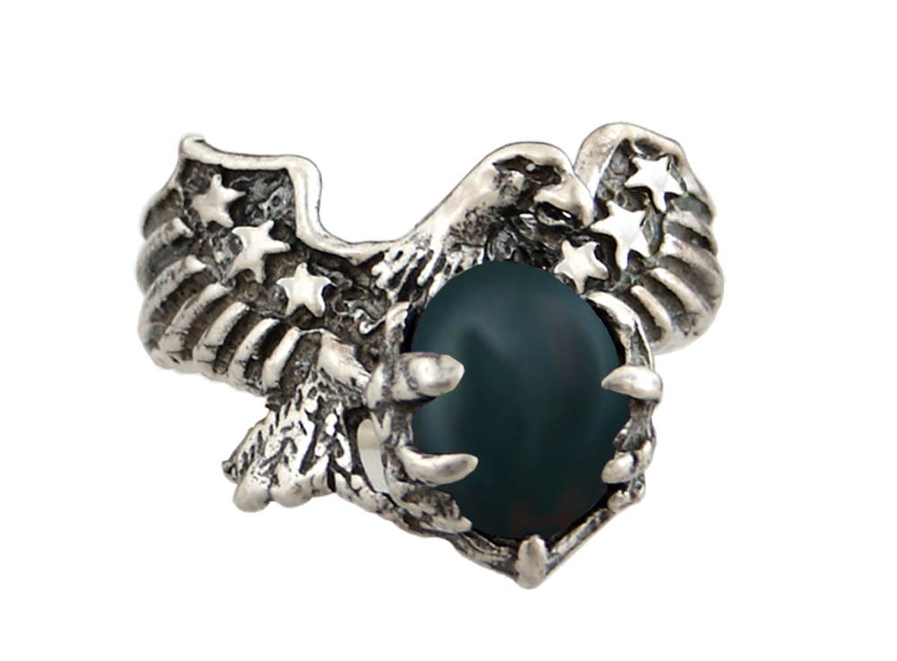 Sterling Silver American Eagle Ring With Bloodstone Size 10